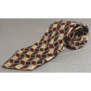 ROBERT TALBOTT Geometric Silk Tie Hand Sewn Red Yellow USA Made